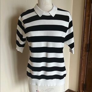 Peter Millar Black and Cream knit Striped Women's Top EUC